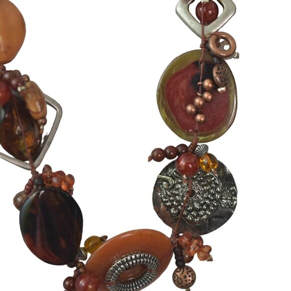Chicos Necklace Mixed Media Beads Multicolor 40 in Brown Copper Silver Orange - Picture 6 of 12
